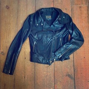 Black leather moto jacket